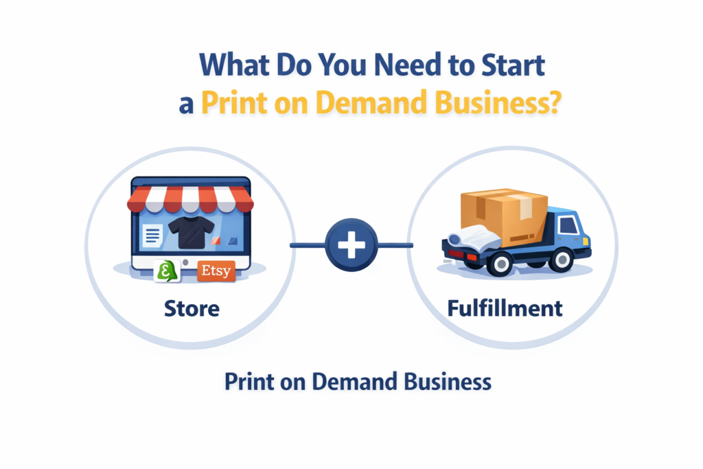 print on demand store and fulfillment provider diagram