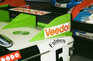 sponsored content strategy Race car with veetol and fulmen logos
